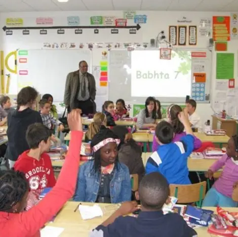 Teacher instructing classroom of elementary students