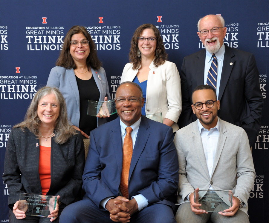 2021 Education Alumni Award Recipients posing with awards