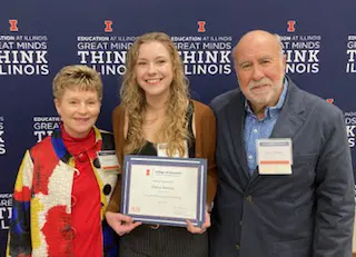 Vicki and her husband Terry, with Grace Sawyer, a recipient of the Chrystelle Brown Stayton Scholarship.