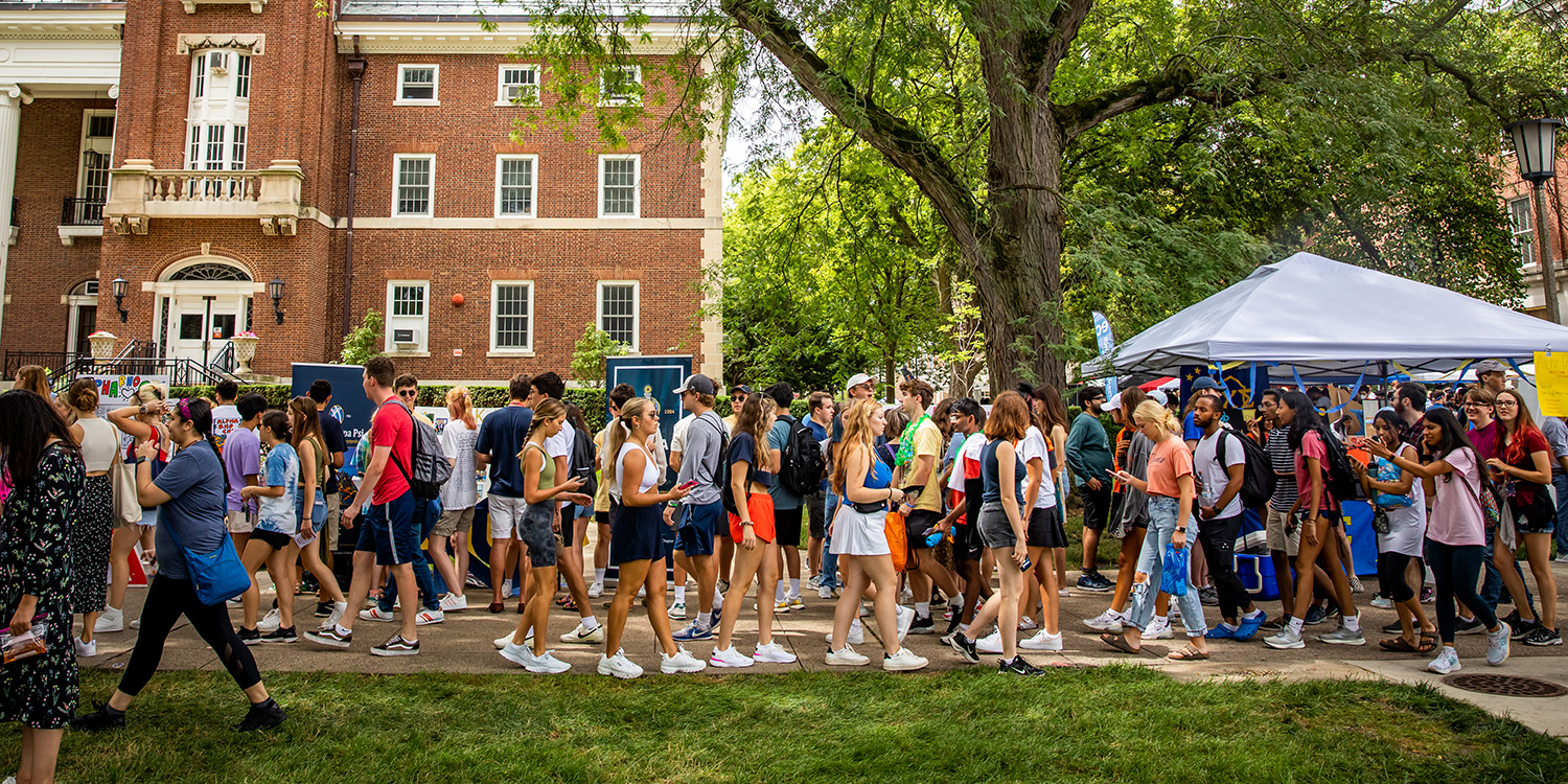 Students gathering on quad day