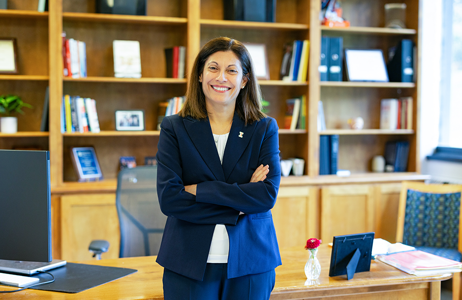 College of Education Dean Chrystalla Mouza stands in her office