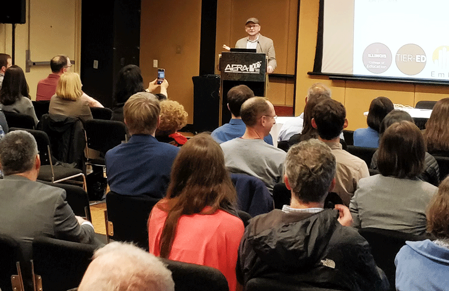 Scholar Robb Lindgren presents to a packed house at 2018 AERA Meeting