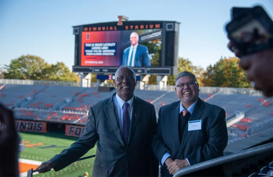 Professors James D. Anderson and Victor Perez at Memorial Stadium