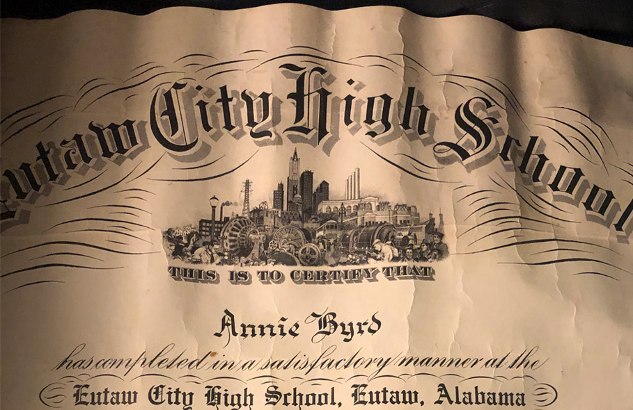 Annie Byrd ninth grade diploma