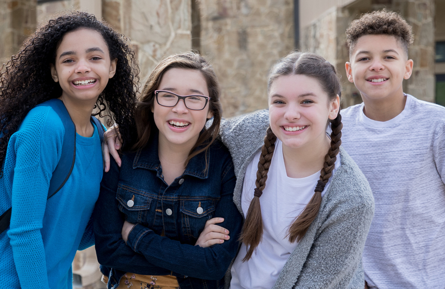 group of middle school friends having fun