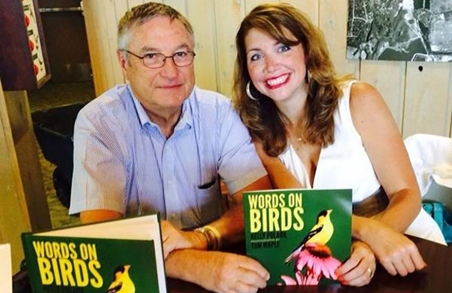 Kelly Maple Polark with her father and book Words on Birds