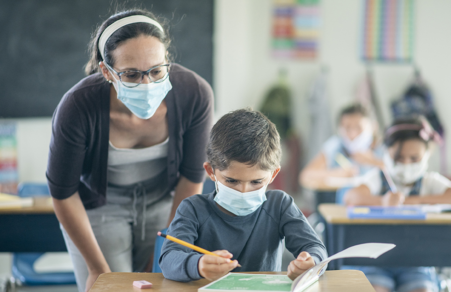 Student teacher in classroom