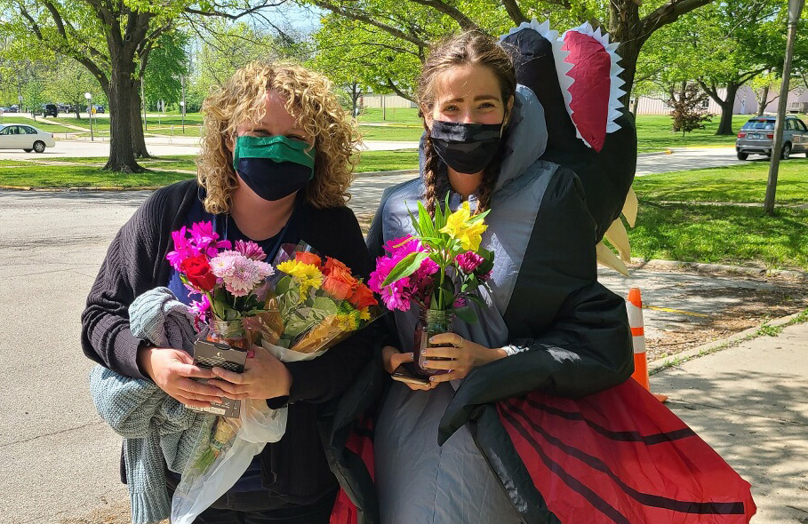 University Primary School teachers in dragon costumes.