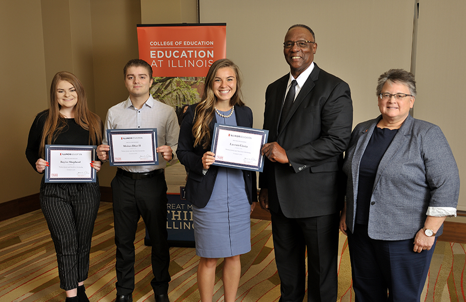 Dean James D. Anderson and donor Ms. Pamela Hove with scholarship recipients