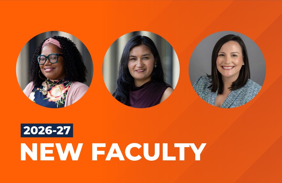 Graphic of 3 faculty members. Text says 2026-27 New Faculty