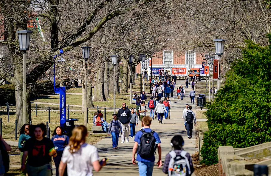 Students walking to class on the main quad