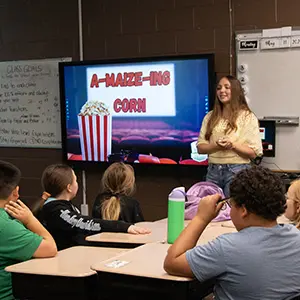 Haas teaching a lesson titled a-maize-ing corn