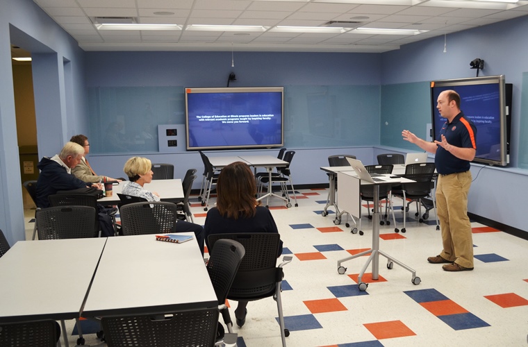 Jeremy Jones giving a tour of Lab Room in Education Building